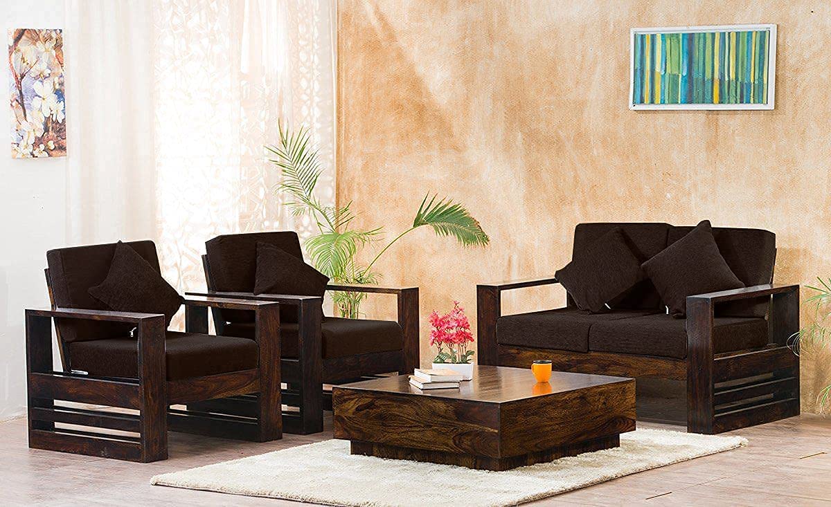 Solid Sheesham Teak Wood Sofa Set 4 Seater for Living Room Home Furniture Wooden Sofa Set 2+1+1 Without Pillow