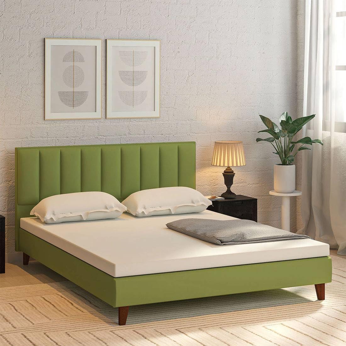 Fabric Upholstered Queen Size Bed with Headboard for Bedroom, Kids Room, Hotel | Engineered Wood Queen Bed