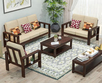 Solid sheesham Wooden 6 Seater Sofa Set for Living Room with Cream Cushions (3+2+1)