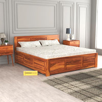 Solid Sheesham Wood King Size Bed with Box Storage for Bedroom Furniture Wooden Palang for Living Room Furniture