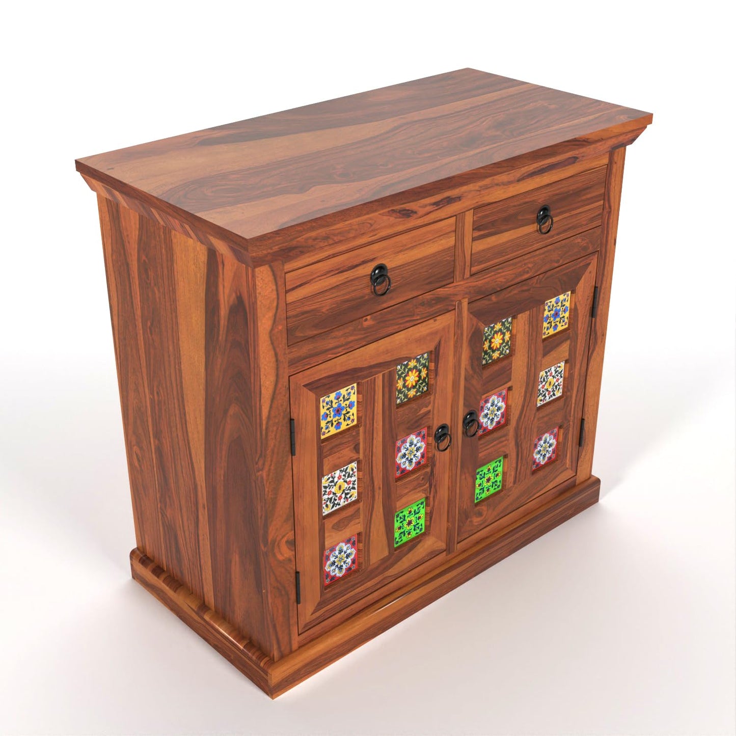 Solid Wood Sheesham Small Wooden Cabinet for Living Dining Drawing Bedroom & Office with 2 Drawer & 2 Rack