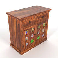 Solid Wood Sheesham Cabinet in Traditional Rajasthani Style with 2 Drawer & 2 Rack for Living Dining Drawing Bedroom & Office