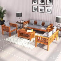 Sheesham Wood 6 Seater Low Height Sofa Set with Coffee Table for Living Room Wooden Sofa Set for Living Room Furniture (3+2+1)