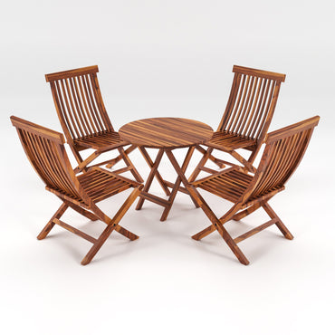 Sheesham Wood Foldable Patio Dining Set for Balcony Garden and Outdoor, 4 Chairs and Table