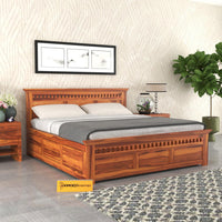 Sheesham Wood Armania King Size Bed with Box Storage for Bedroom Living Room Wooden Double Bed Palang