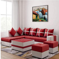 L Shape 7 Seater Sofa Set for Living Room, Hotels & Lounge | L Shape Sofa with Center Table and 2 Puffy & Comfortable Cushion