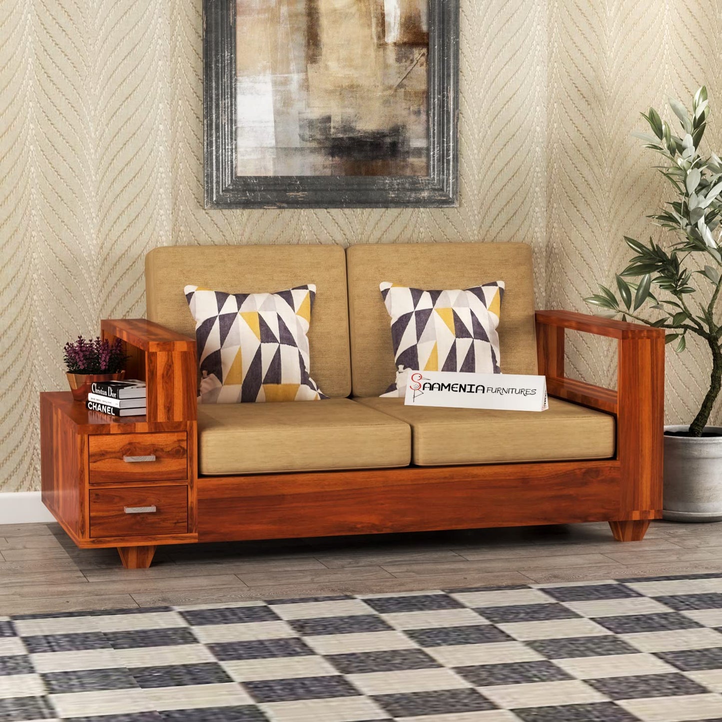 Sheesham Wooden 2 Seater Sofa Set for Living Room Furniture