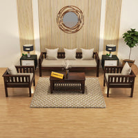 Sheesham Wood 5 Seater Low Height Sofa Set for Living Room | 5 Seater Sofa Set | Wooden Sofa Set | (3+1+1)