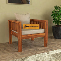 Sheesham Wood Low Height Single Seater Sofa Set for Living Room Office Wooden Sofa Set for Living Room