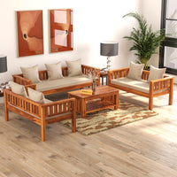 Sheesham Wood 7 Seater Low Height Sofa Set with Coffee Table for Living Room Wooden Sofa Set for Living Room Furniture 3+2+2