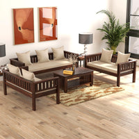 Sheesham Wood 7 Seater Low Height Sofa Set for Living Room Wooden Sofa Set for Living Room Furniture 3+2+2