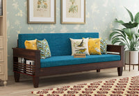 Wooden Solid Sheesham Wood Sofa Set with Cushions, 3 Seater Sheesham Wood Stretching Sofa for Living Room Furniture