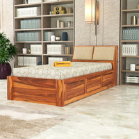 Solid Sheesham Wood Bedroom Furniture Single Bed with 2 Drawes with Storage Without Mattress for Bedroom, Living Room, Hotel, Guest Room