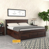 Sheesham Wood Armania King Size Bed with Box Storage for Bedroom Living Room Wooden Double Bed Palang