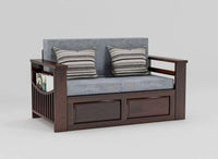 Solid Sheesham Wood 2 Seater Sofa Cum Bed with Side Pockets Storage for Home Living Room Wooden Sofa Cum Bed