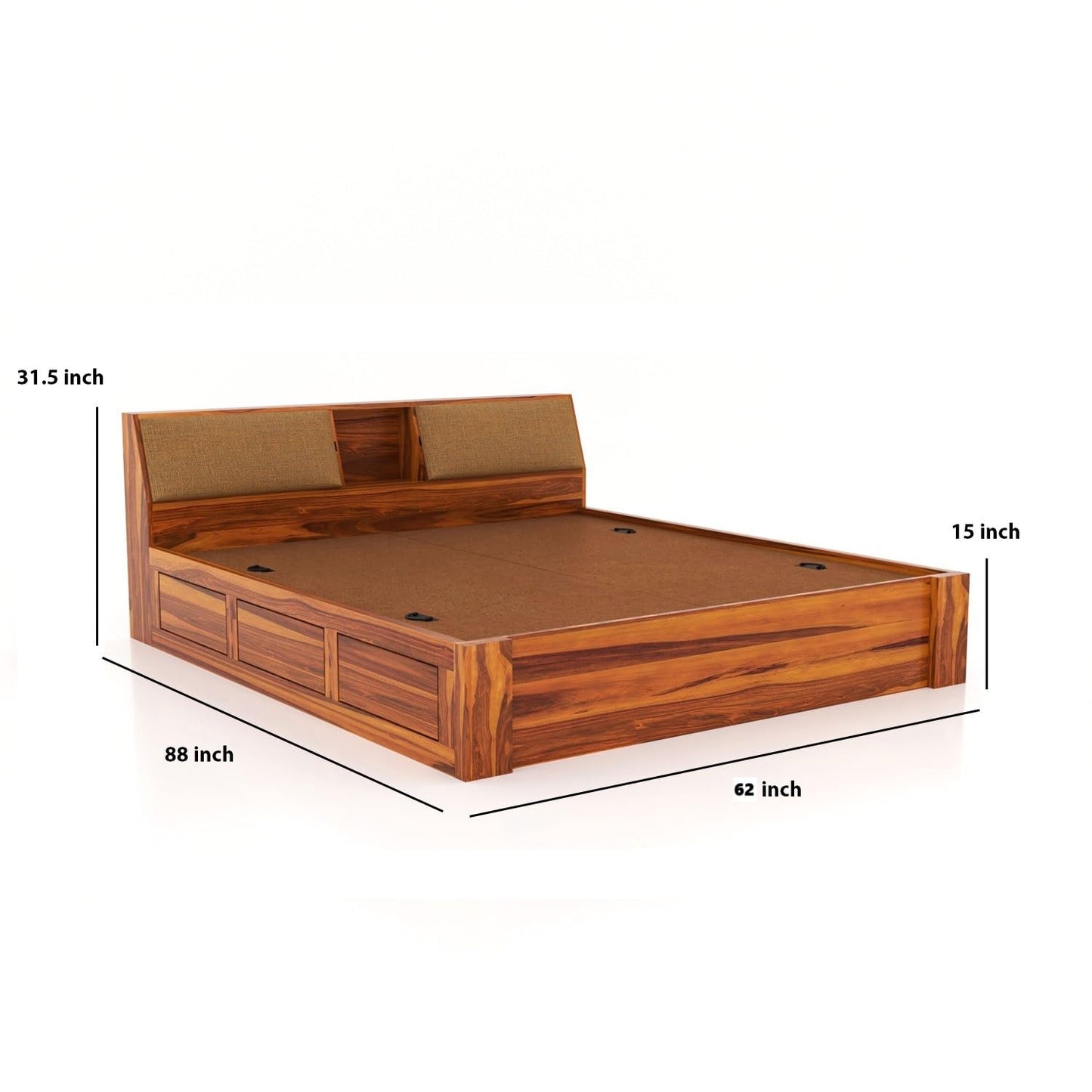 Sheesham Wood Queen Size Bed with Box Storage Wooden Double Bed Cot Bed Furniture for Bedroom Living Room Home