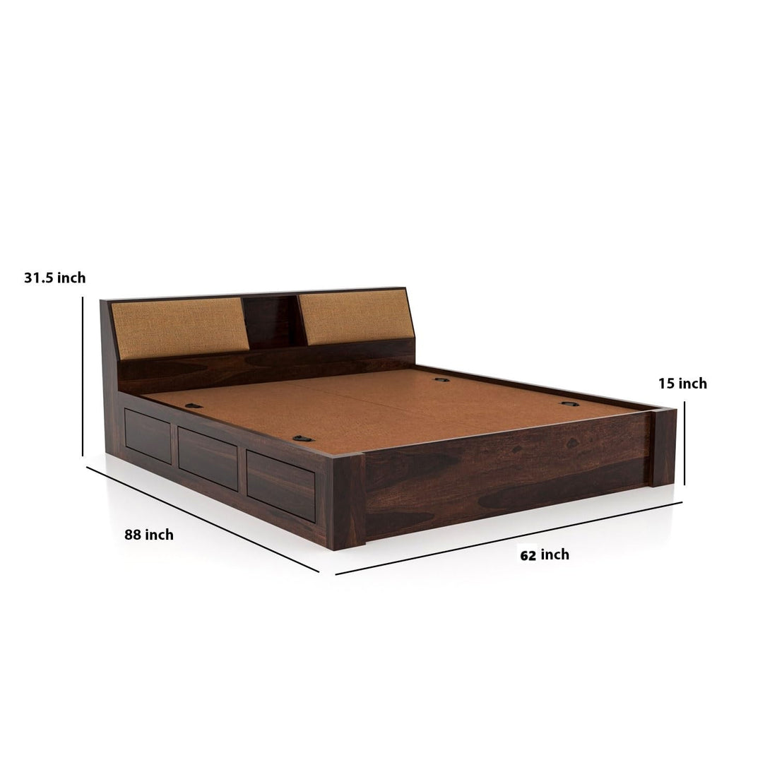 Sheesham Wood Queen Size Bed with Box Storage Wooden Double Bed Cot Bed Furniture for Bedroom Living Room Home
