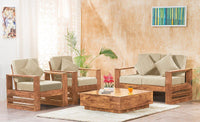 Solid Sheesham Teak Wood Sofa Set 4 Seater for Living Room Home Furniture Wooden Sofa Set 2+1+1 Without Pillow