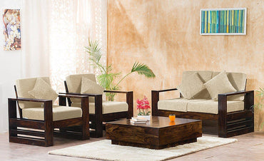 Solid Sheesham Teak Wood Sofa Set 4 Seater for Living Room Home Furniture Wooden Sofa Set 2+1+1 Without Pillow