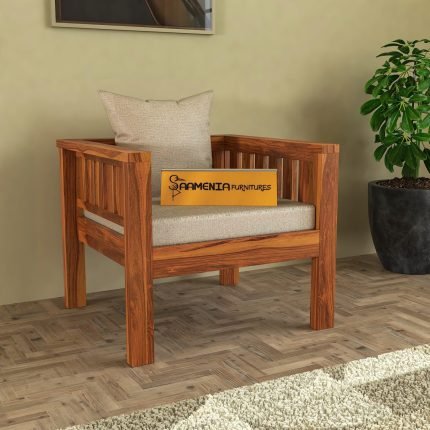 Sheesham Wood Low Height Single Seater Sofa Set for Living Room Office Wooden Sofa Set for Living Room