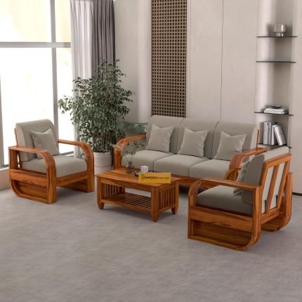 Solid Sheesham Wooden 5 Seater Sofa Set with Coffee Table with Cushions for Living Room, Home & Office Furniture (3+1+1)