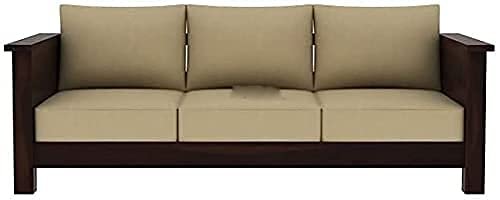Saamenia Furnitures Solid Sheesham Wood 5 Seater Sofa Set for Living Room Furniture with Cream Cushions – Warm Chestnut Finish (3+1+1 Seater)