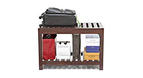 Saamenia Furnitures Solid Sheesham Wooden Striped Pattern with Shelf Storage Bench Single Seater For Living Room Furniture – Walnut Finish