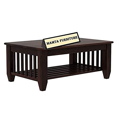 Saamenia furnitures™ Modern Solid Sheesham; Steel Furniture Storage Center Table/Coffee Table (Finish Color – Walnut Finish), Semi Glossy