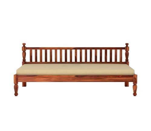 Mamta Furniture Wooden Couch Diwan Sofa Settee with Mattress for Living Room and Office | Three 3 Seater Sofa | Sheesham Wood (Honey), Brown, 3-Person Sofa