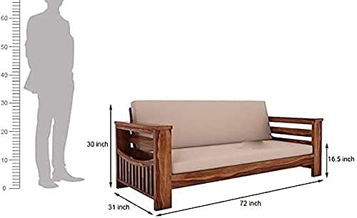 Saamenia furnitures™ Wooden 3 Seater Sofa Set Home Living Room |Solid Wood Sofa Set 3 Seater| Sheesham Wood Furniture Sofa Set | Without Pillow | Cream Cushions| Teak Finish