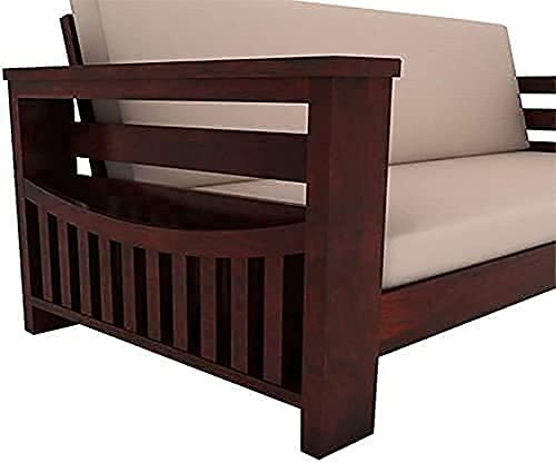 Saamenia furnitures™ Wooden 3 Seater Sofa Set Home Living Room |Solid Wood Sofa Set 3 Seater| Sheesham Wood Furniture Sofa Set | Without Pillow | Cream Cushions|Mahogany Finish