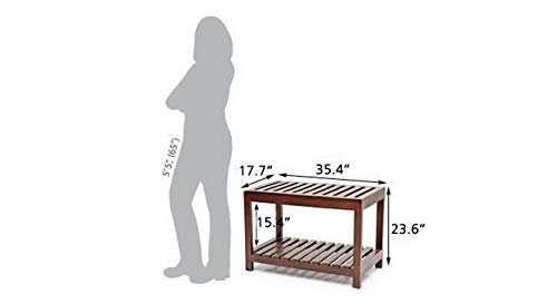 Saamenia Furnitures Solid Sheesham Wooden Striped Pattern with Shelf Storage Bench Single Seater For Living Room Furniture – Walnut Finish