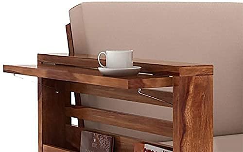 Mamta Furniture Solid Wood 3 Seater Sofa Home Living Room Furniture , Wooden 3 Seater Sofa , Sheesham Wood Sofa , Without Pillow . Cream Cushions – Honey Finish