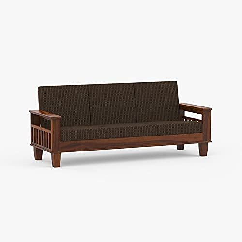 Saamenia Furnitures Solid Sheesham Wood 5 Seater Sofa Set for Living Room Furniture – Dark Walnut