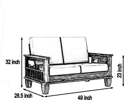 Saamenia Furnitures Solid Sheesham Wooden 2 Seater Sofa Set for Living Room Furniture – Natural Brown Finish