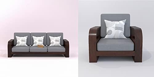 SAAMENIA FURNITURES Wooden 4 Seater Sofa Set for Living Room, Four Seater Sofa with 40 Density Cushions for Office & Lounge, 3+1 Seater Sofa Sets for Home, Sheesham Wood, Walnut Finish