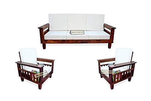 Saamenia furnitures™ Wooden Solid Sheesham Wood 5 Seater Sofa Set with Cushions (5 Seater Sofa | 3+1+1, Natural Finish)