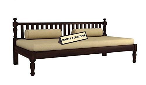 Saamenia furnitures™ Solid Wood Divan Bed for Living Room , 3 Seater Divan Single Bed for Drawing Room , Sheesham Wood - Walnut Finish