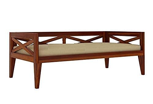 Mamta Furniture Teak Wood 3 Seater Sofa Set Home Living Room | Wooden Sofa Set 3 Seater | Furniture Solid Sheesham Wood Sofa Set | Without Pillow | Cream Cushions | Teak Finish