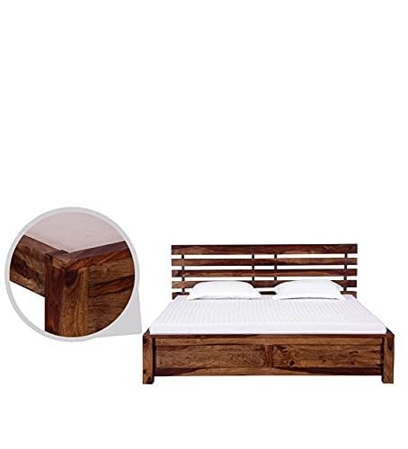 Saamenia Furnitures Wooden Queen Size Bed for Bedroom | Solid Wood Bed Without Storage for Home & Hotel | Solid Wood Bed | Wooden Bed | Bed | (Sheesham Wood, Teak Finish) |