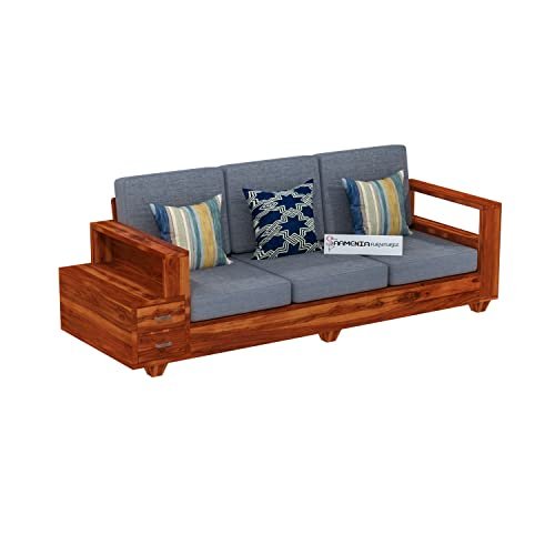 Mamta Furniture Handcrafted Solid Sheesham Wood 5 Seater Sofa Set | Living Room | Natural Teak Finish | 3+1+1 Configuration | Drawing Room | Without Pillow