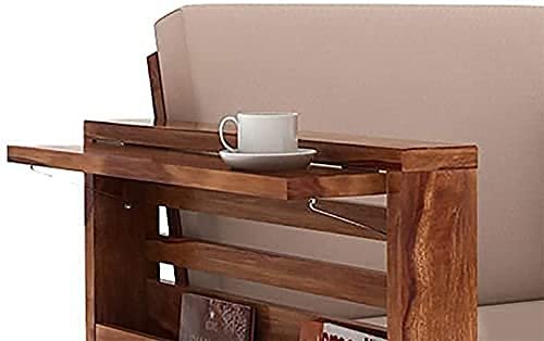 Saamenia Furnitures Solid Sheesham Wooden 3 Seater Sofa Set for Living Room Furniture with Cream Cushions – Honey Finish