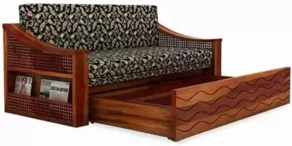 Saamenia Furnitures Solid Sheesham Wood Sofa Set 3 Seater Furniture Wooden 3 Seater Sofa Cums Bed Queen Size for Home Living Room with Cushions (Standard, Honey Finish)