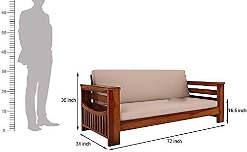 Saamenia furnitures™ Wooden 5 Seater Sofa Set Home Living Room |Solid Wood Sofa Set 3+1+1 | Sheesham Wood Furniture Sofa Set | Without Pillow | Cream Cushions| Honey Finish