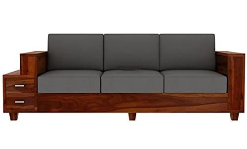 Mamta Furniture Solid Sheesham Wood 3 Seater Sofa Set | Living Room Elegant Design | Honey Finish Sturdy Frame | 40 Density Cushions | Drawing Room | Without Pillow