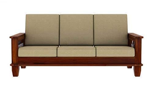 Mamta Furniture Wooden Solid Sheesham Wood 5 Seater Sofa Set with Cushions (5 Seater Sofa | 3+1+1 with Coffee Table, Honey Finish, Beige)