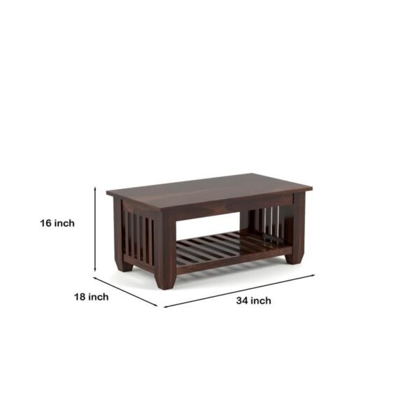 Mamta Furniture Sheesham Wood Coffee Table | 34 x 18 x 16 Inches | Walnut Finish | Living Room Table | Solid Wood Center Table with Shelf | Dining Room