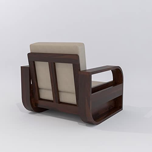 Saamenia FurnituresWooden 1 Seater Sofa Set for Living Room, One Seater Sofa with 40 Density Cushions for Office & Lounge, Sheesham Wood, Walnut