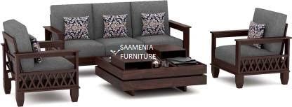 Saamenia Furnitures Solid Sheesham Wood 5 Seater Sofa Set for Living Room Furniture - Walnut Finish (3+1+1 Seater)