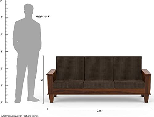 Mamta Furniture Solid Wood Sofa Set 3+1+1 Seater Home Living Room | Sofa Set 5 Seater Wooden | 5 Seater Sofa Set | Without Pillow | Cream Cushions | Sheesham Teak Wood Sofa Set Furniture | Dark Walnut